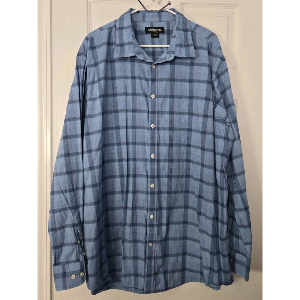 CLAIBORNE Mens Stretch Long Sleeve Button Front Shirt 2XLT Cotton Blue